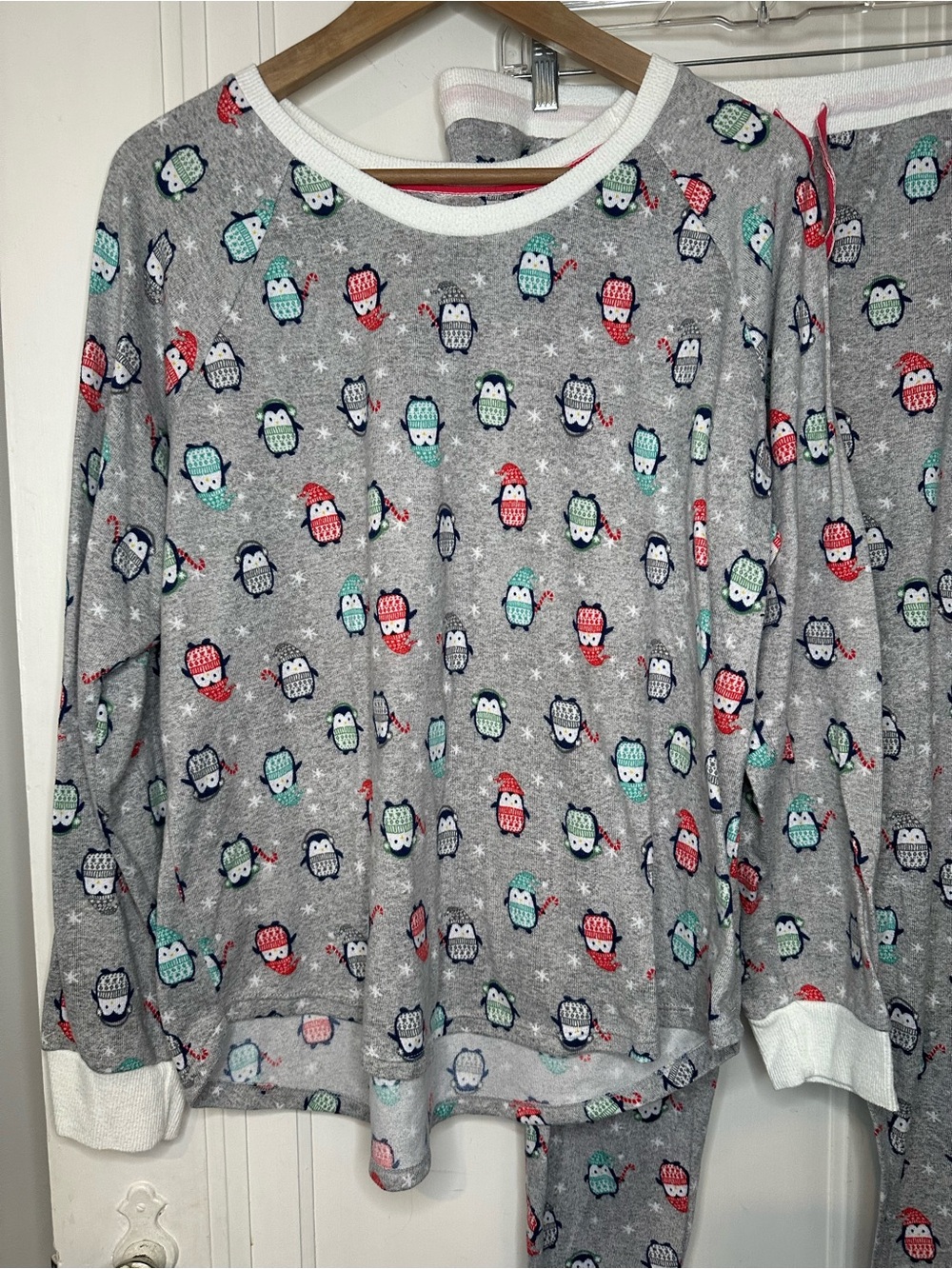 Cuddl Duds Grey Penguin Print Pajama Set with Red & Teal Accents - Picture 2 of 6